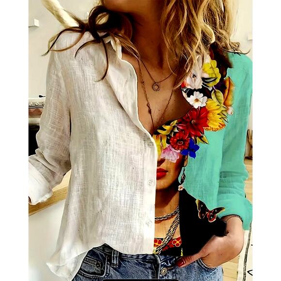 Elegant Half White Figure Print Button Up Collared Shirt Multiple Sizes - Picture 1 of 6